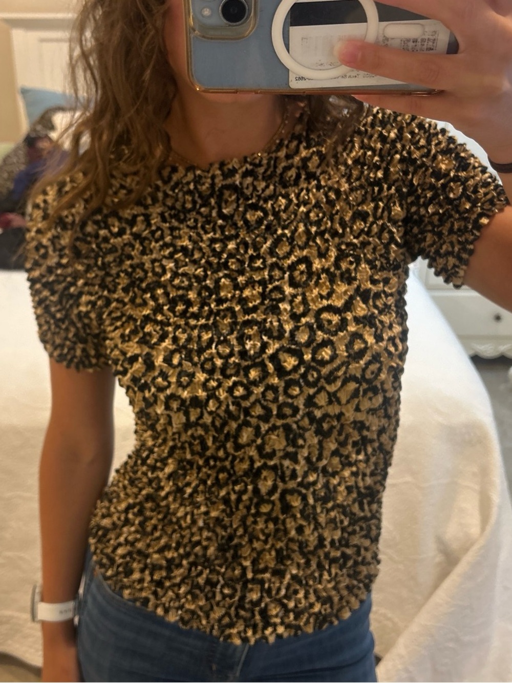 Leopard Print Short Sleeve Top - Black & Tan